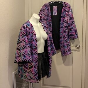 RAVE Sequin Kimono Jacket – Multicolor Peacock Feather Pattern